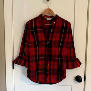 Plaid Shirt with Ruffle Sleves